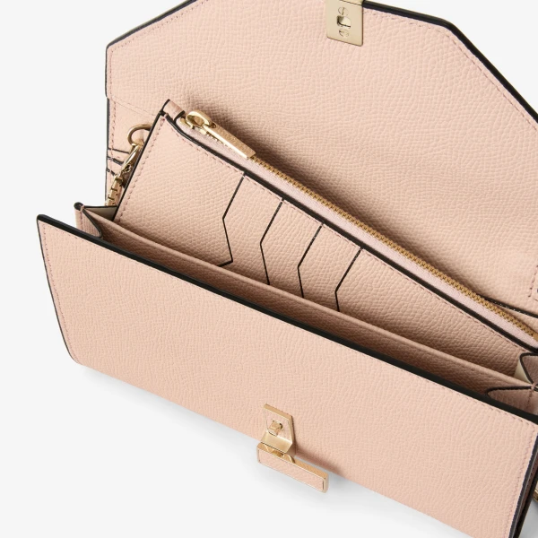 Valextra Iside Continental Purse with Chain in Bonne Mine Pink | Wallets & Purses | Luxury Shoes 