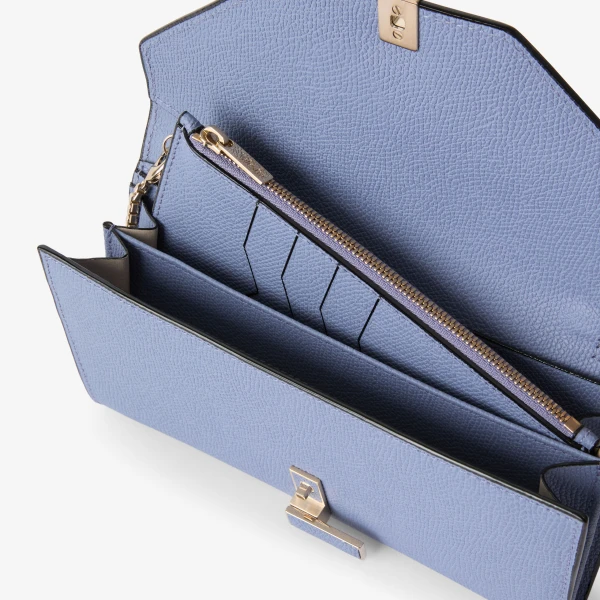 Valextra Iside Continental Purse with Chain in Hydrangea Blue | Wallets & Purses | Luxury Shoes 