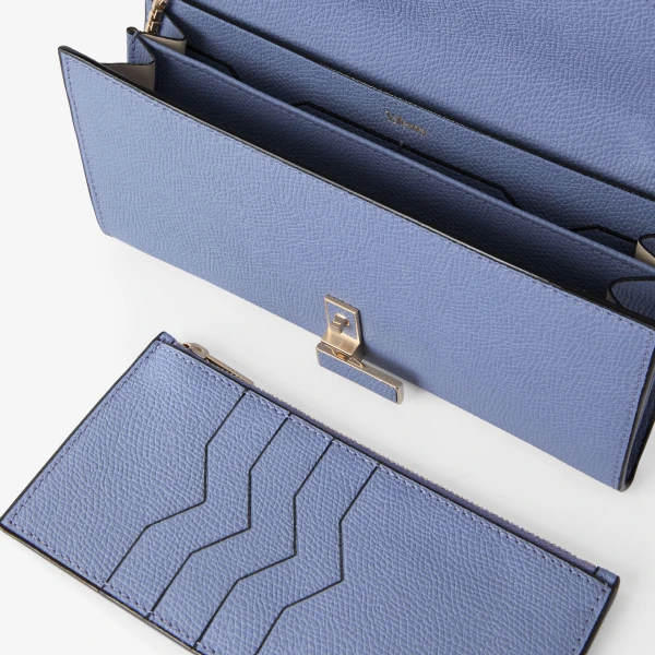 Valextra Iside Continental Purse with Chain in Hydrangea Blue | Wallets & Purses | Luxury Shoes 