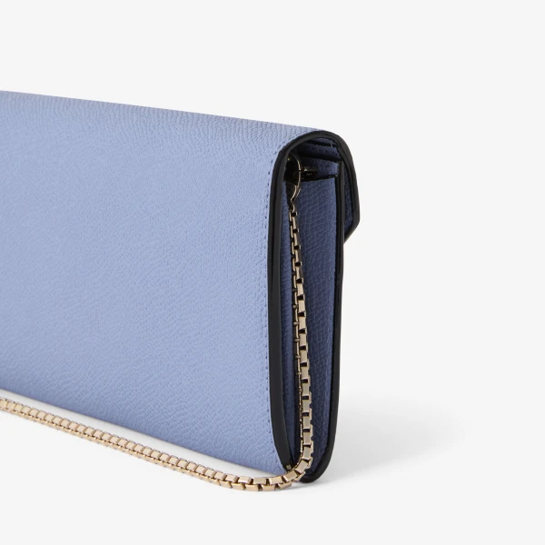 Valextra Iside Continental Purse with Chain in Hydrangea Blue | Wallets & Purses | Luxury Shoes 