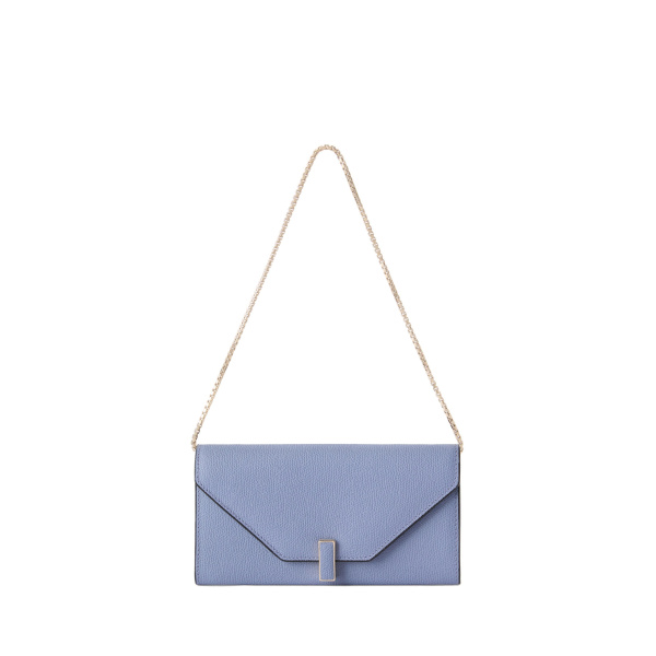Valextra Iside Continental Purse with Chain in Hydrangea Blue | Wallets & Purses | Luxury Shoes 