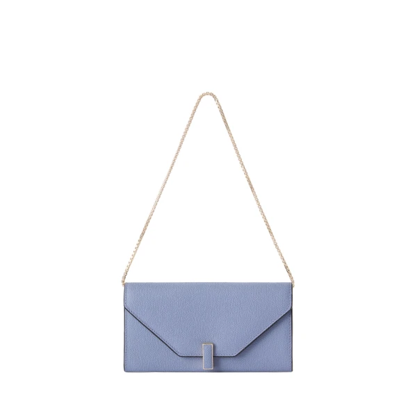 Valextra Iside Continental Purse with Chain in Hydrangea Blue | Wallets & Purses | Luxury Shoes 