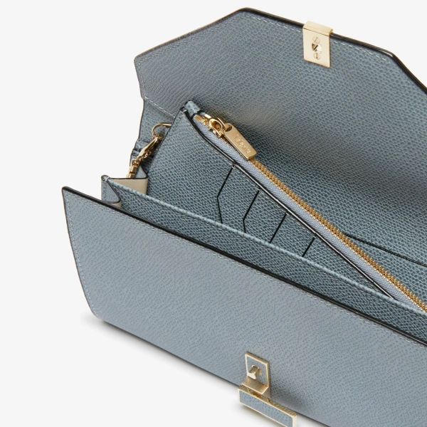 Valextra Iside Continental Purse with Chain in Niagara Blue | Wallets & Purses | Luxury Shoes 
