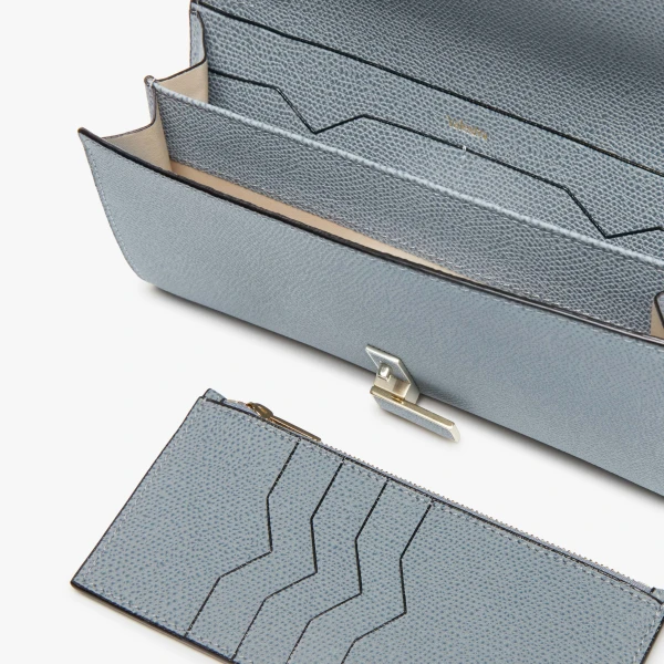 Valextra Iside Continental Purse with Chain in Niagara Blue | Wallets & Purses | Luxury Shoes 