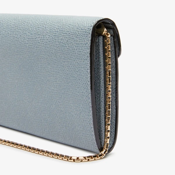 Valextra Iside Continental Purse with Chain in Niagara Blue | Wallets & Purses | Luxury Shoes 