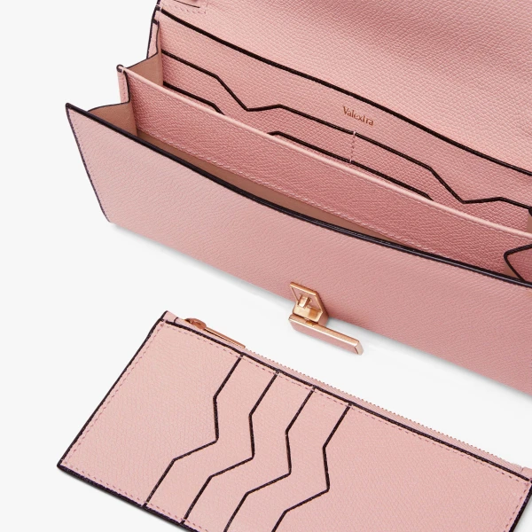 Valextra Iside Continental Purse with Chain in Peony Pink | Wallets & Purses | Luxury Shoes 