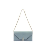 Valextra Iside Continental Purse with Chain in Smokey Blue | Wallets & Purses | Luxury Shoes 