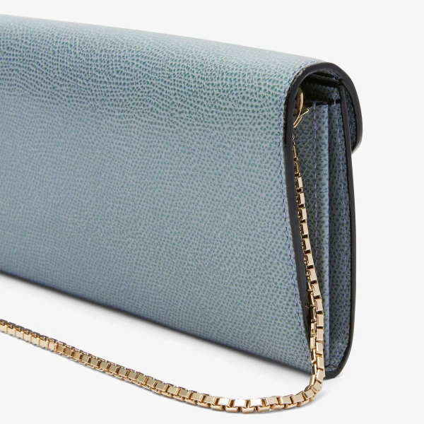 Valextra Iside Continental Purse with Chain in Smokey Blue | Wallets & Purses | Luxury Shoes 