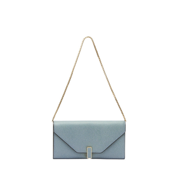 Valextra Iside Continental Purse with Chain in Smokey Blue | Wallets & Purses | Luxury Shoes 