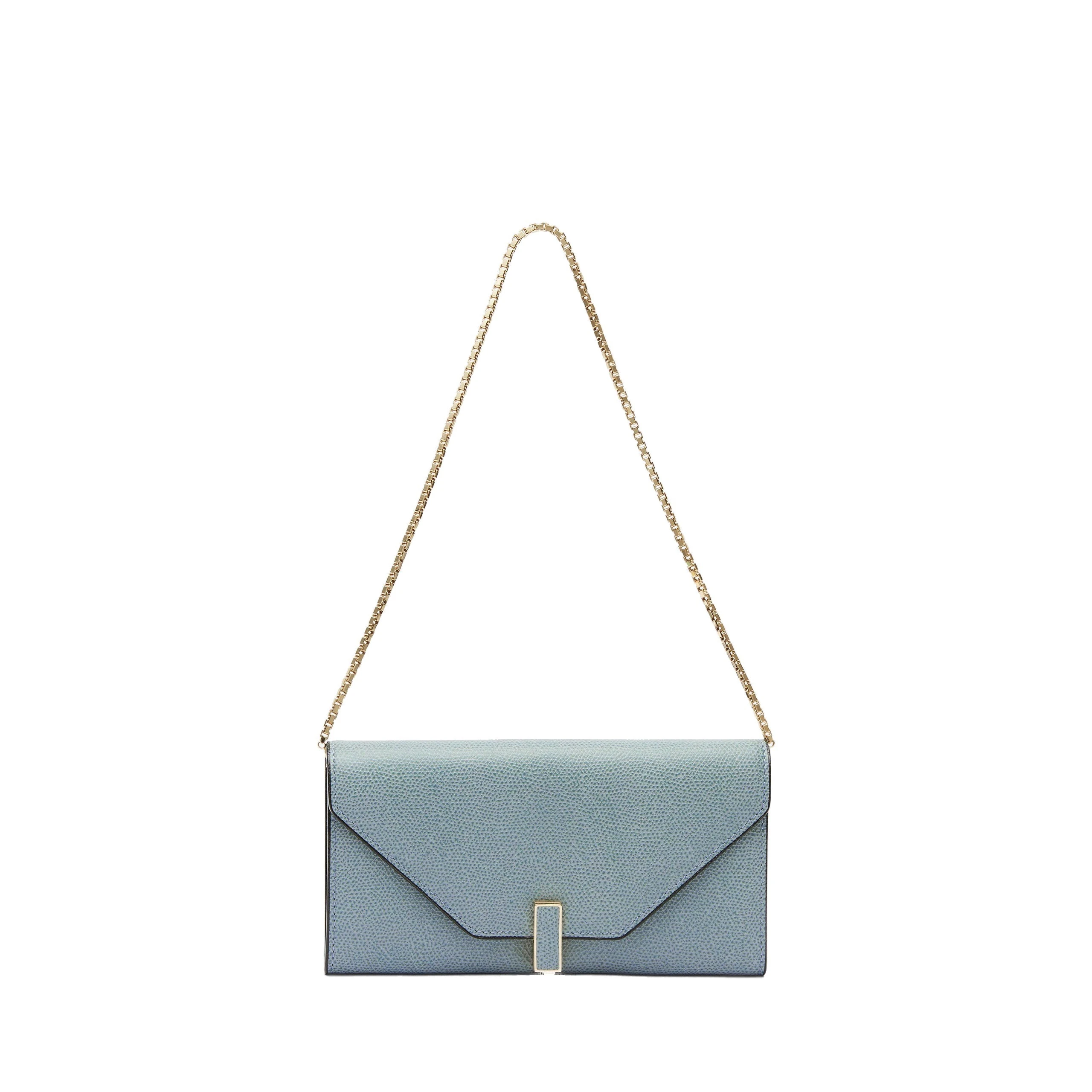 Valextra Iside Continental Purse with Chain in Smokey Blue Valextra Iside Continental Purse with Chain in Smokey Blue | Wallets & Purses | Luxury Shoes
