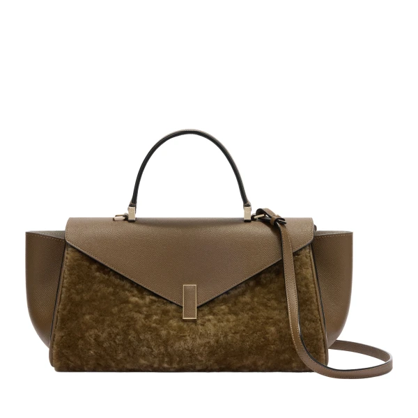 Iside Editor Shearling Top Handle Bag in Khaki