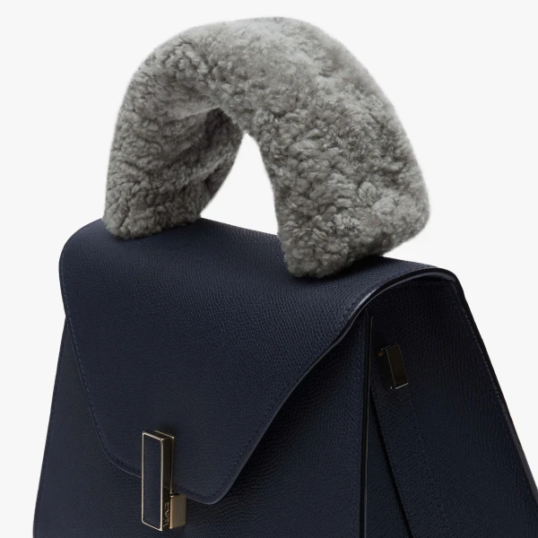 Valextra Iside Fur Handle Cover in Cement Grey | Bag Accessories | Luxury Shoes 