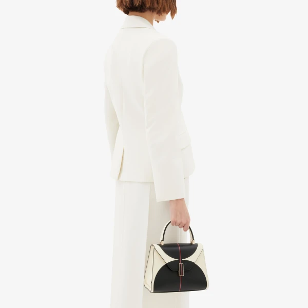 Valextra Iside Intarsia Balance Mini Bag in Pergamena White, Black and Crimson Red | Mini Bags | Luxury Shoes 