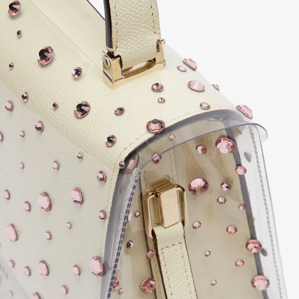 Valextra Iside Micro Rhinestone Raincoat in Transparent and Peony Pink | Bag Accessories | Luxury Shoes 