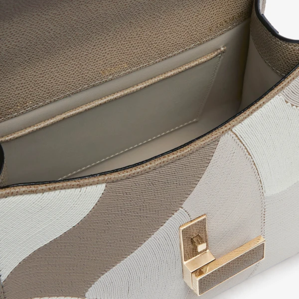 Valextra Iside Patchwork Top Handle Mini Bag in Oyster Brown and Beige Colour Mix | Mini Bags | Luxury Shoes 