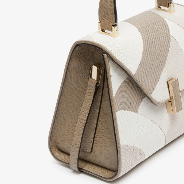 Valextra Iside Patchwork Top Handle Mini Bag in Oyster Brown and Beige Colour Mix | Mini Bags | Luxury Shoes 