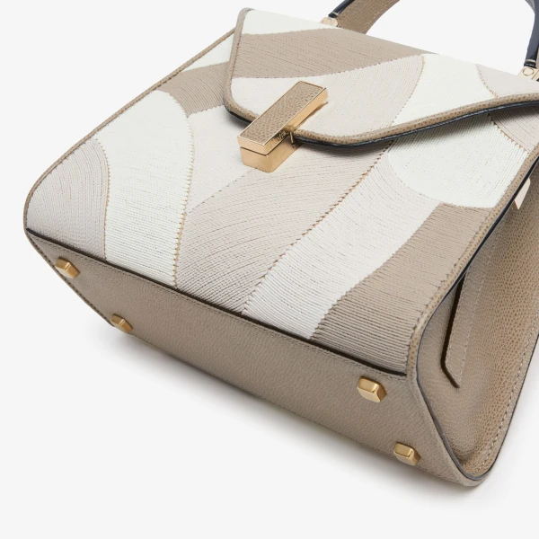 Valextra Iside Patchwork Top Handle Mini Bag in Oyster Brown and Beige Colour Mix | Mini Bags | Luxury Shoes 