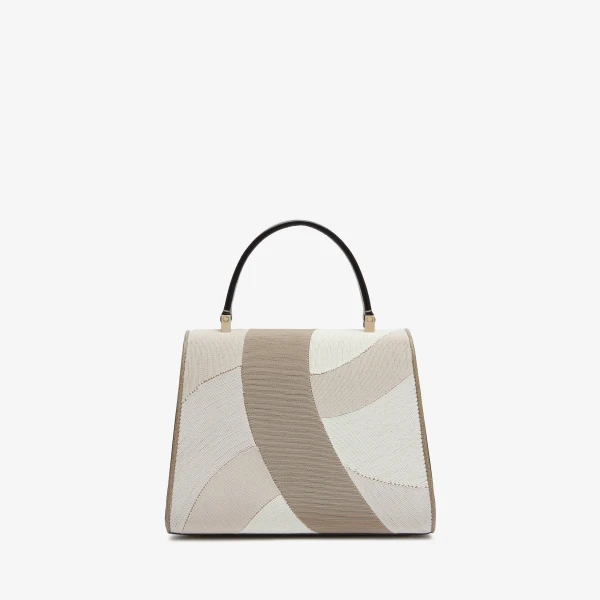 Valextra Iside Patchwork Top Handle Mini Bag in Oyster Brown and Beige Colour Mix | Mini Bags | Luxury Shoes 