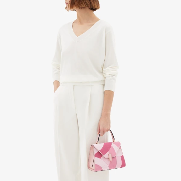 Valextra Iside Patchwork Top Handle Mini Bag in Peony Pink and Pink Colour Mix | Mini Bags | Luxury Shoes 