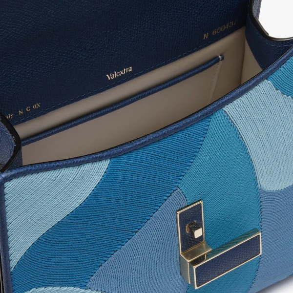 Valextra Iside Patchwork Top Handle Mini Bag in Sapphire Blue and Blue Colour Mix | Mini Bags | Luxury Shoes 