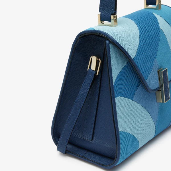 Valextra Iside Patchwork Top Handle Mini Bag in Sapphire Blue and Blue Colour Mix | Mini Bags | Luxury Shoes 