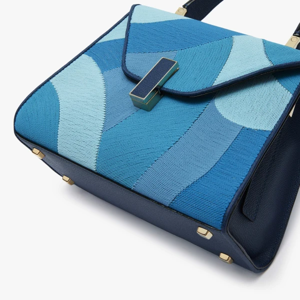 Valextra Iside Patchwork Top Handle Mini Bag in Sapphire Blue and Blue Colour Mix | Mini Bags | Luxury Shoes 