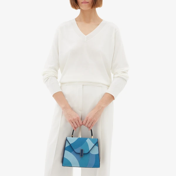 Valextra Iside Patchwork Top Handle Mini Bag in Sapphire Blue and Blue Colour Mix | Mini Bags | Luxury Shoes 