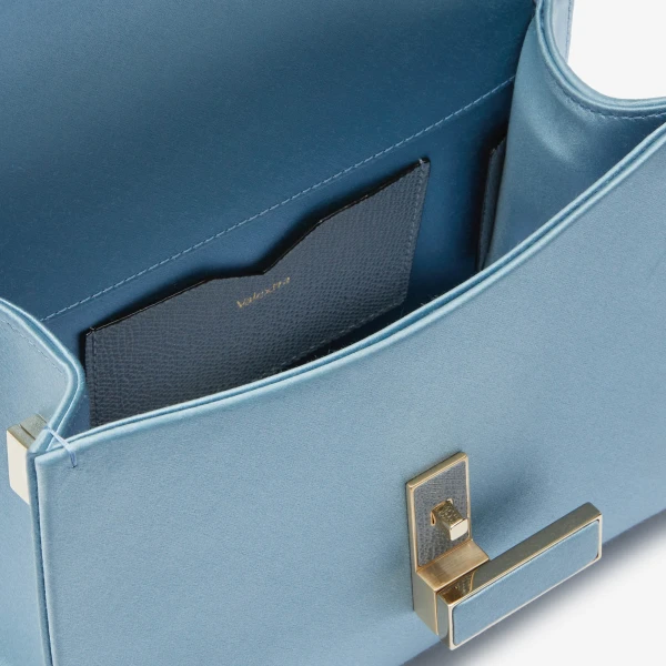 Valextra Iside Satin Top Handle Micro Bag in Niagara Blue | Mini Bags | Luxury Shoes 