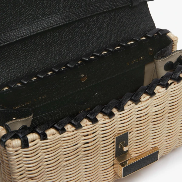 Valextra Iside Wicker Clutch in Beige and Black | Clutch Bags | Luxury Shoes 