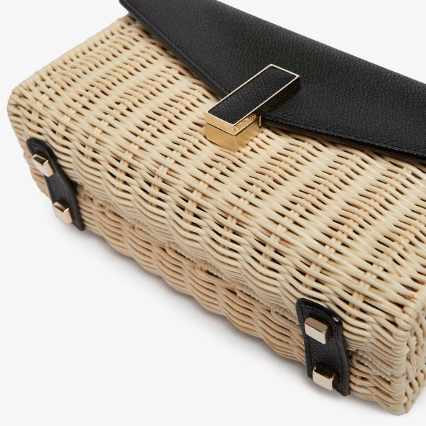 Valextra Iside Wicker Clutch in Beige and Black | Clutch Bags | Luxury Shoes 