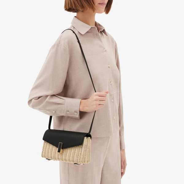 Valextra Iside Wicker Clutch in Beige and Black | Clutch Bags | Luxury Shoes 