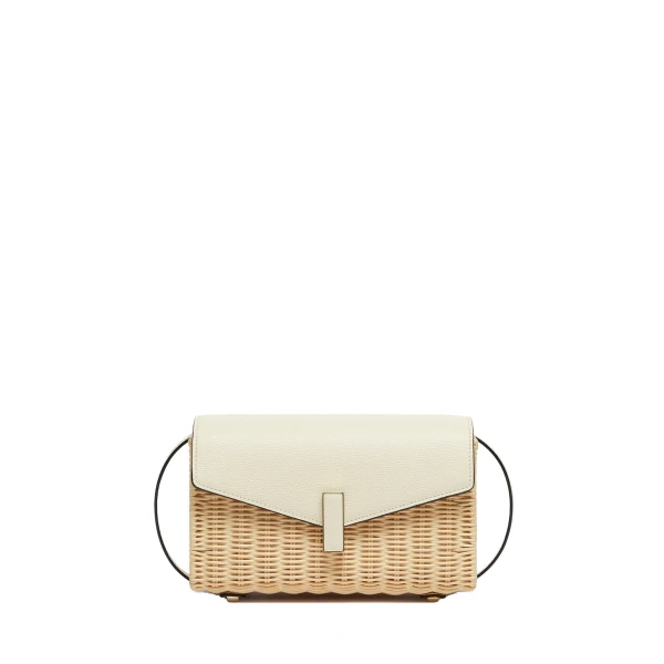 Iside Wicker Clutch in Beige and Pergamena White