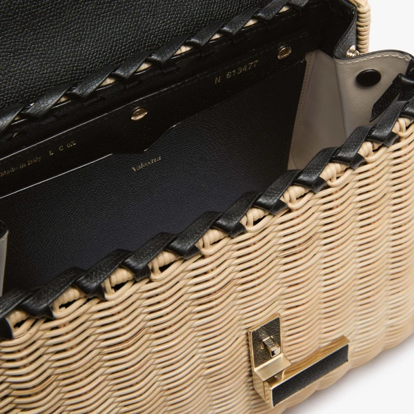 Valextra Iside Wicker Top Handle Medium Bag in Beige and Black | Totes & Top-Handle Bags | Luxury Shoes 