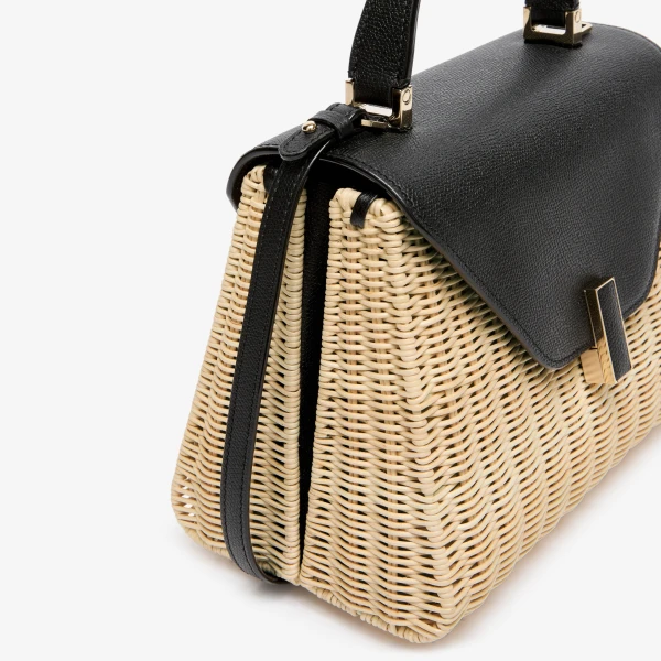 Valextra Iside Wicker Top Handle Medium Bag in Beige and Black | Totes & Top-Handle Bags | Luxury Shoes 