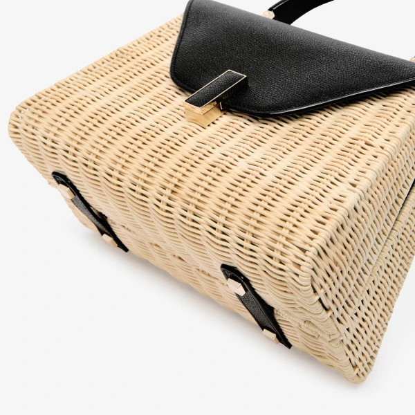 Valextra Iside Wicker Top Handle Medium Bag in Beige and Black | Totes & Top-Handle Bags | Luxury Shoes 