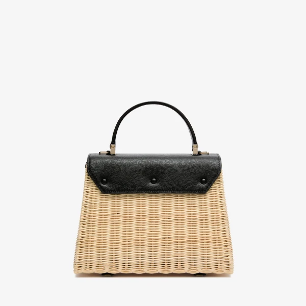 Valextra Iside Wicker Top Handle Medium Bag in Beige and Black | Totes & Top-Handle Bags | Luxury Shoes 