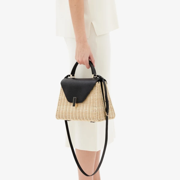 Valextra Iside Wicker Top Handle Medium Bag in Beige and Black | Totes & Top-Handle Bags | Luxury Shoes 