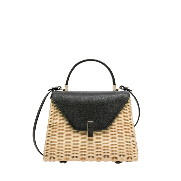 Valextra Iside Wicker Top Handle Medium Bag in Beige and Black | Totes & Top-Handle Bags | Luxury Shoes 