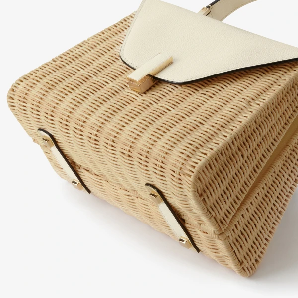 Valextra Iside Wicker Top Handle Medium Bag in Beige and Pergamena White | Totes & Top-Handle Bags | Luxury Shoes 
