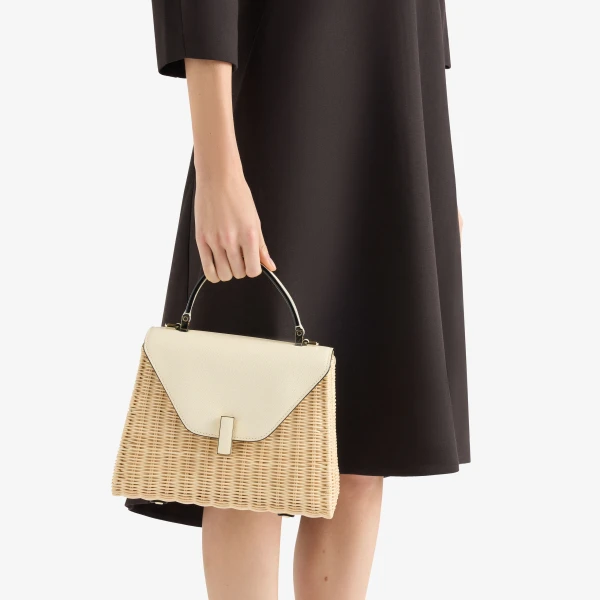 Valextra Iside Wicker Top Handle Medium Bag in Beige and Pergamena White | Totes & Top-Handle Bags | Luxury Shoes 