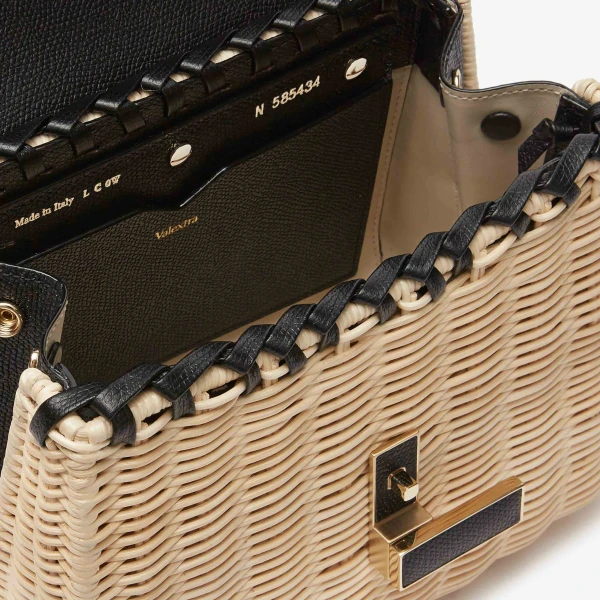 Valextra Iside Wicker Top Handle Mini Bag in Beige and Black | Mini Bags | Luxury Shoes 