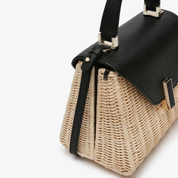 Valextra Iside Wicker Top Handle Mini Bag in Beige and Black | Mini Bags | Luxury Shoes 