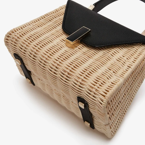 Valextra Iside Wicker Top Handle Mini Bag in Beige and Black | Mini Bags | Luxury Shoes 