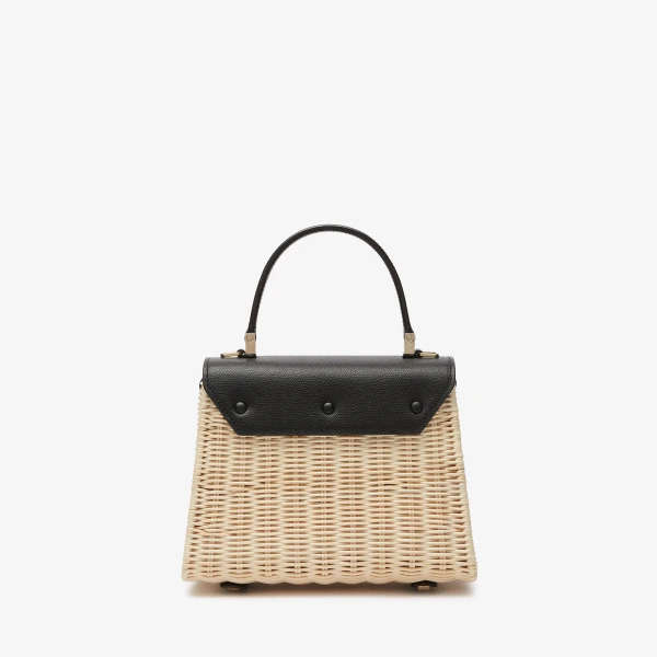Valextra Iside Wicker Top Handle Mini Bag in Beige and Black | Mini Bags | Luxury Shoes 