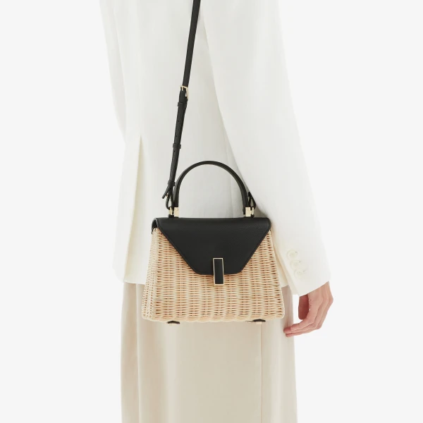 Valextra Iside Wicker Top Handle Mini Bag in Beige and Black | Mini Bags | Luxury Shoes 