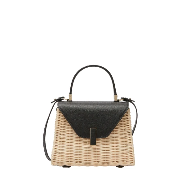 Valextra Iside Wicker Top Handle Mini Bag in Beige and Black | Mini Bags | Luxury Shoes 