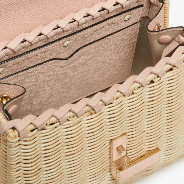 Valextra Iside Wicker Top Handle Mini Bag in Beige and Bonne Mine Pink | Mini Bags | Luxury Shoes 