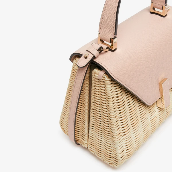 Valextra Iside Wicker Top Handle Mini Bag in Beige and Bonne Mine Pink | Mini Bags | Luxury Shoes 