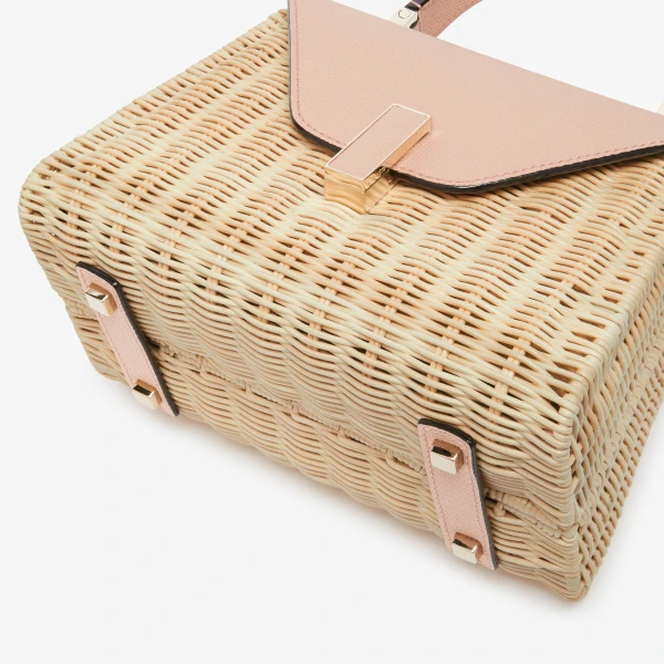 Valextra Iside Wicker Top Handle Mini Bag in Beige and Bonne Mine Pink | Mini Bags | Luxury Shoes 