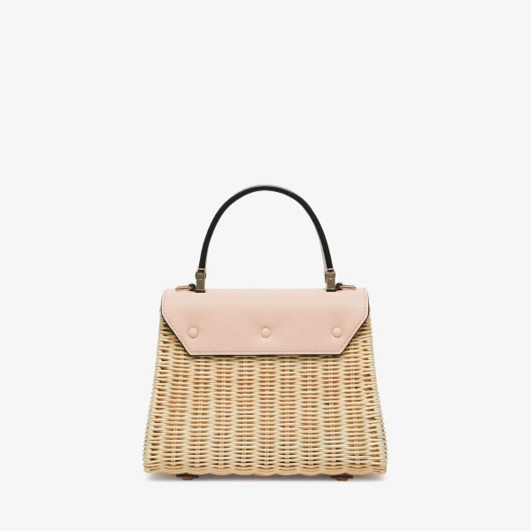 Valextra Iside Wicker Top Handle Mini Bag in Beige and Bonne Mine Pink | Mini Bags | Luxury Shoes 